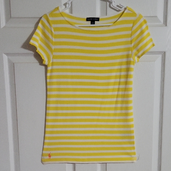 Ralph Lauren Blue Label Tops - Ralph Lauren Yellow & White Striped Tee Logo NWOT Short Sleeve Size Large